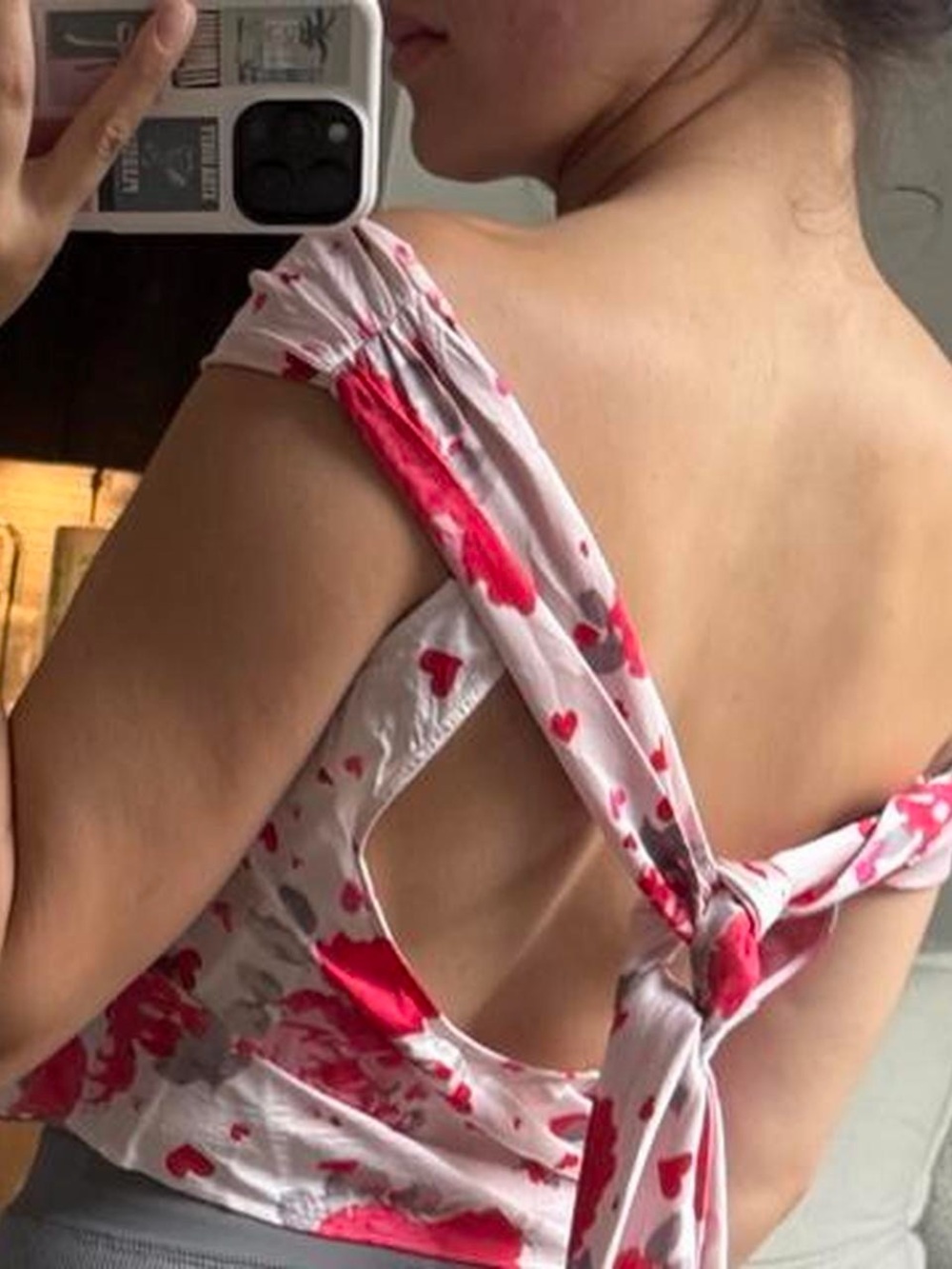 LPA Pink & Red Heart-Print Tie-Back Top